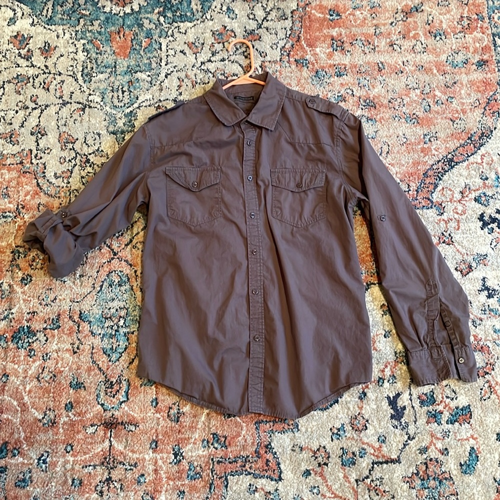 Machine Button Up Grey Button Down Large